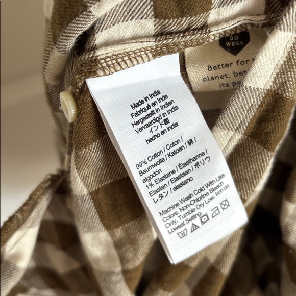 Madewell XS Olive/Brown and Cream Plaid flannel Dress ruffle Peter Pan collar - Picture 8 of 8